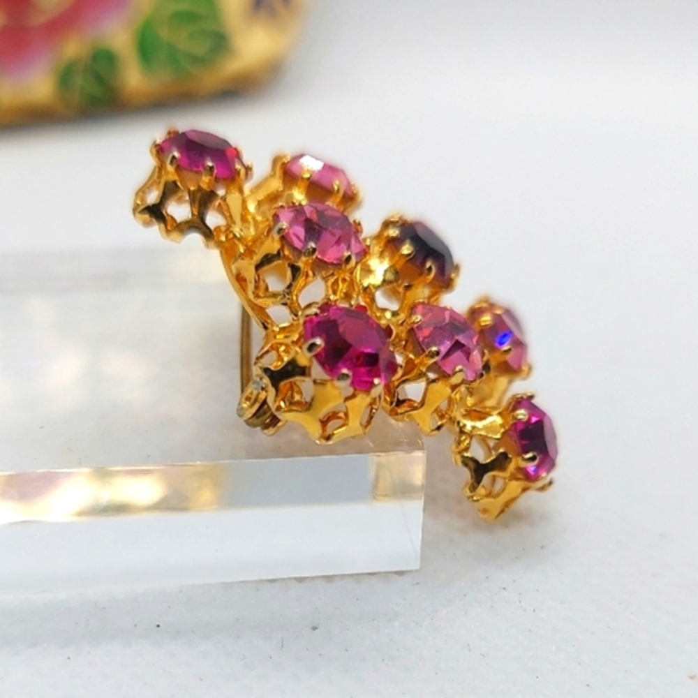MADE AUSTRIA 3 Shades Of Pink Faceted Rhinestones Domed Prong Set Vintage Brooch - Picture 9 of 12